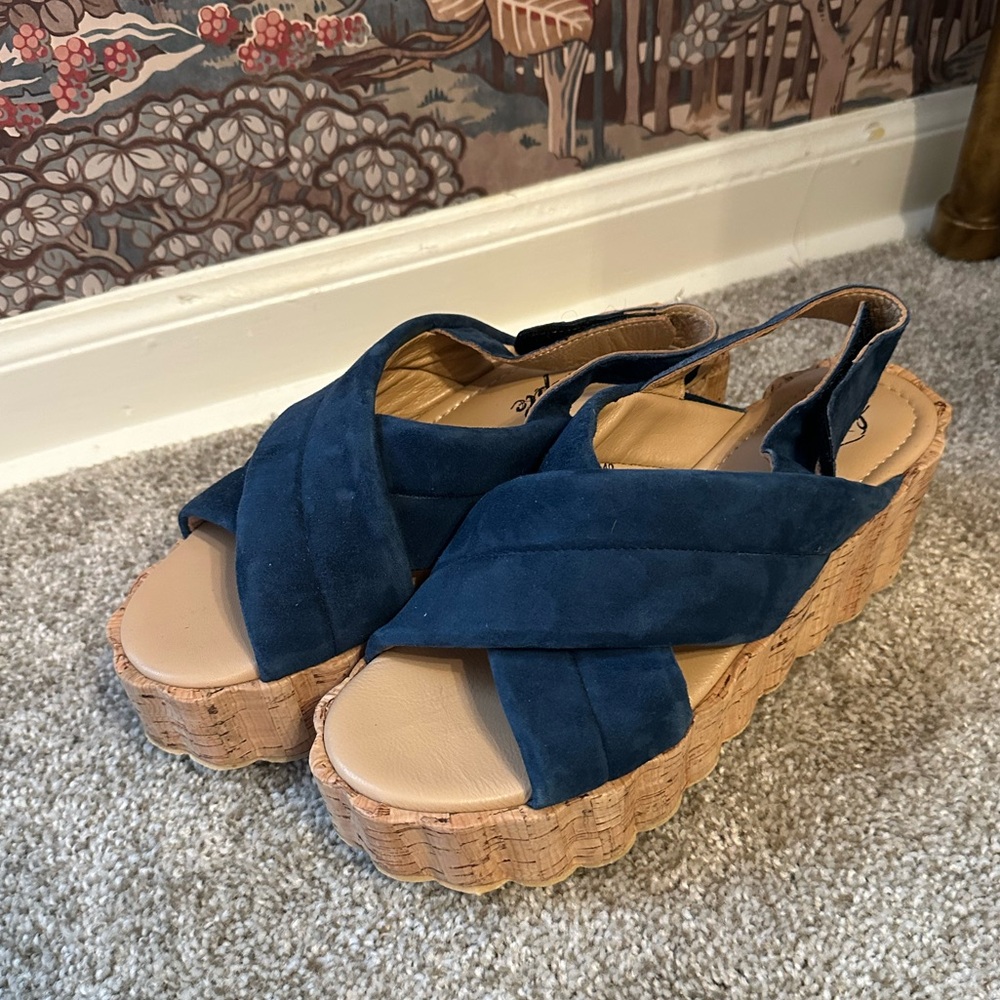 Free People Noelle Platform Sandal in Blue